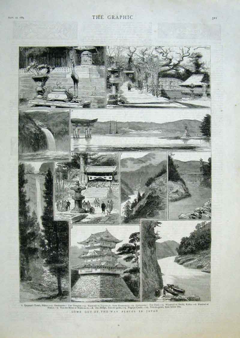 Original Old Antique Print Out The Way In Japan 1884 19th Century