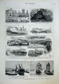 Original Old Antique Print Trip To Rocky Mountains Canada 1884 19th