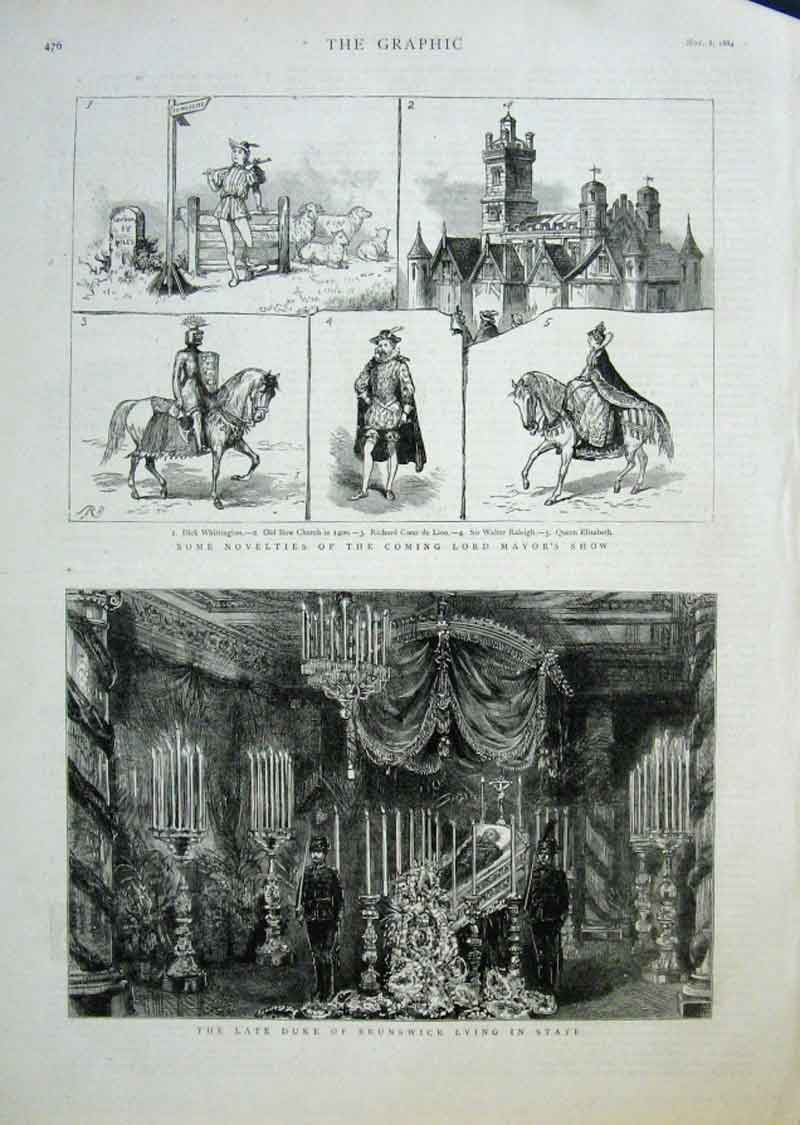 Original Old Antique Print Duke Brunswick Lying In State 1884 19th