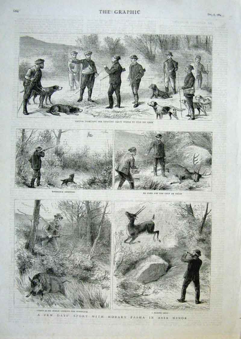 Original Old Antique Print Days Hunting With Hobart Pashain Asia Minor 1884 19th