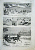 Original Old Antique Print Trotting Race At Prisnenskij 1884 Russia Victorian