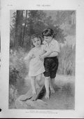 Original Old Antique Print Across The Bridge Fine Art Boy Escorts Girl