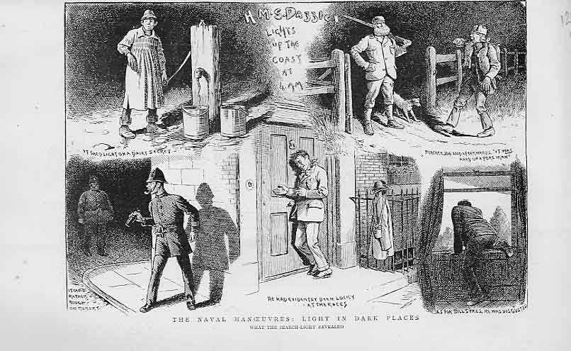Original Old Antique Print Searchlights Light In Dark Places 1892 Victorian