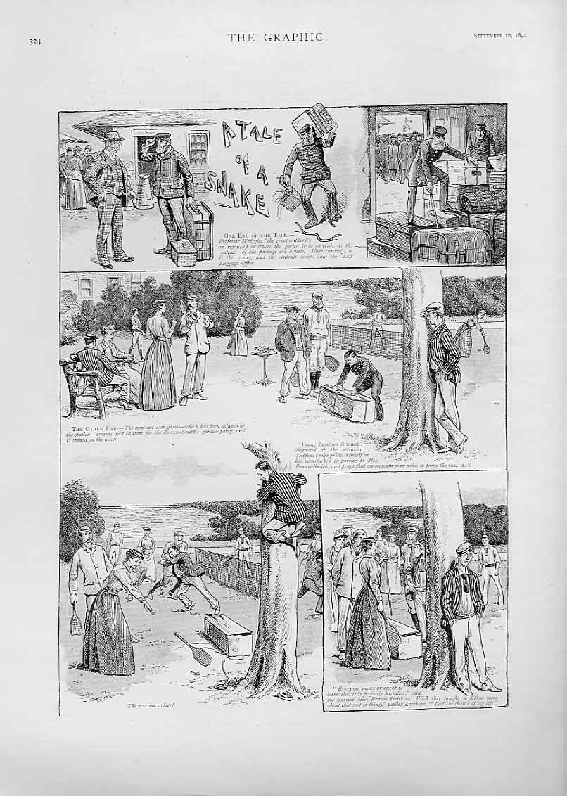 Original Old Antique Print A Tale The Snake 1892 Humour 19th Century