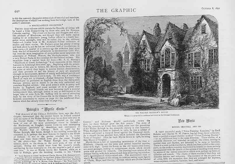 Old Antique Print Sir Walter'S House Moved To Chicago Exhibition ???????