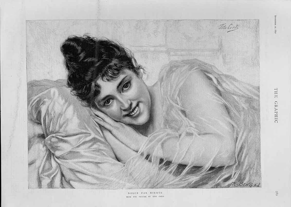 Original Old Antique Print Dolce Far Niente By Tito Conti Fine Art Beaut