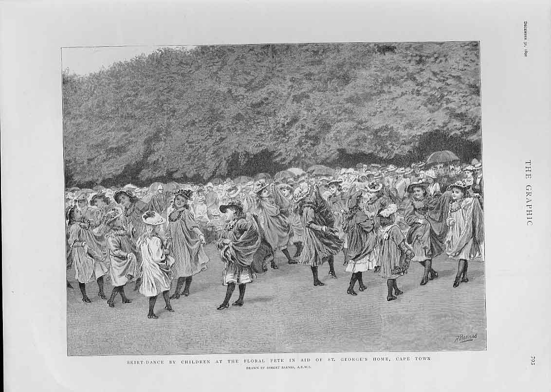 Original Old Antique Print Skirt Dance By Children For St Georges Cape Town 1892