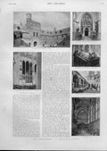 Original Old Antique Print Winchester School & College 1893 19th