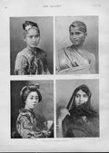 Original Old Antique Print Types Eastern Beauty 1893 19th Century
