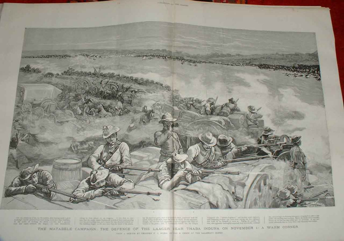 Old Antique Print Defence Laager Thaba Induna Matebele Campaign 1893 Afri 19th