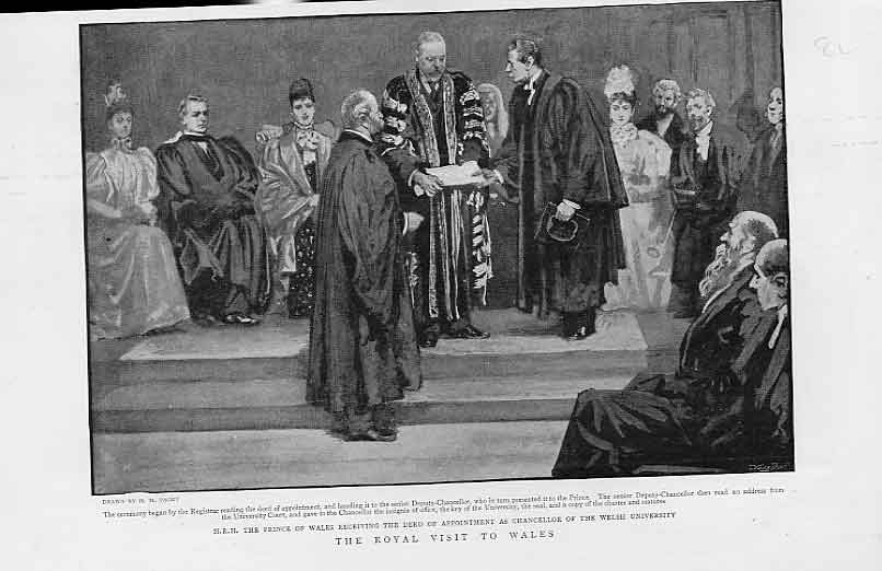 Original Old Antique Print Prince Wales As Chancellow Welsh University 1896