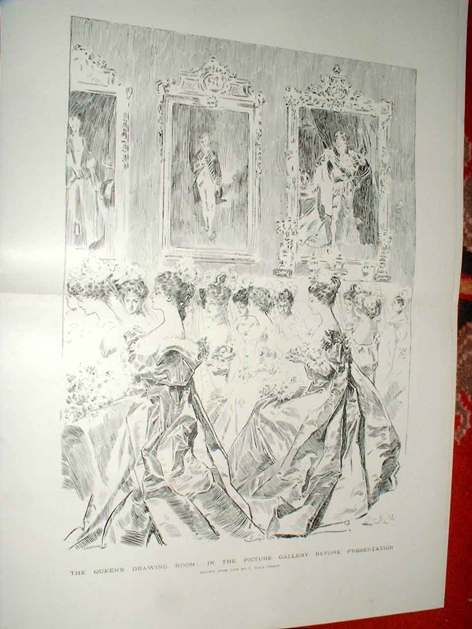 Original Old Antique Print Queens Drawing Room Buckingham Palace 1896 Victorian