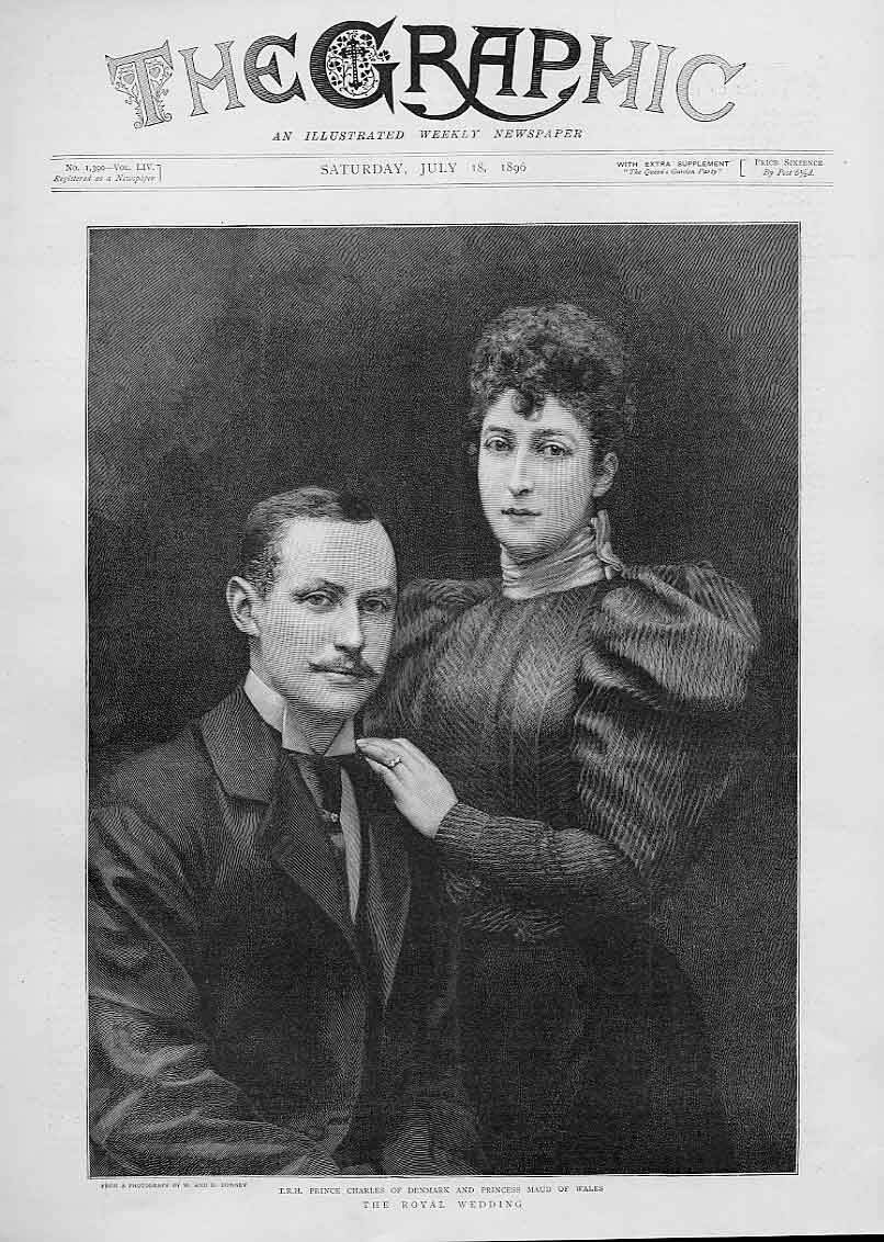 Original Old Antique Print Portrait Prince Charles Denmark Princees Maud Wales