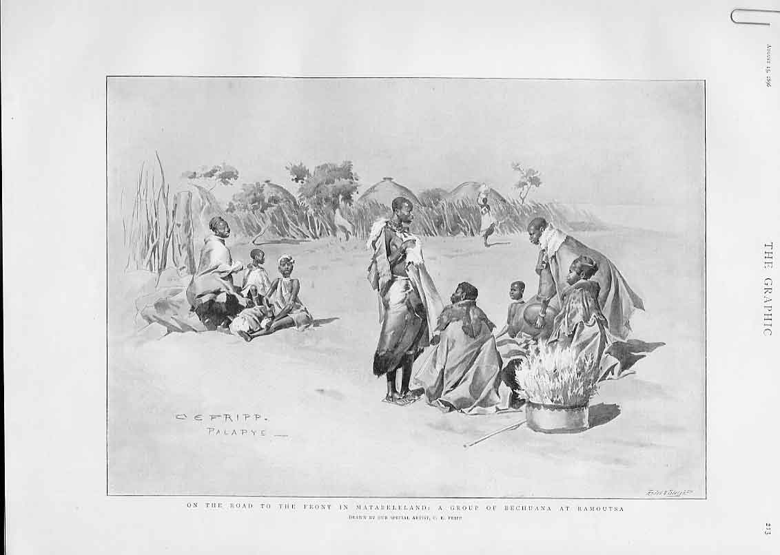 Original Old Antique Print Rhodesai A Group Bechuana At Ramoutsa 1896 Victorian