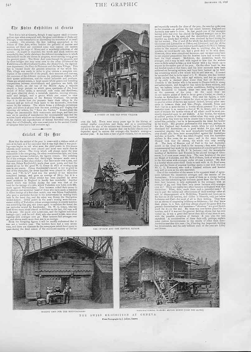 Original Old Antique Print Swiss Exhibition At Geneva 1896 19th