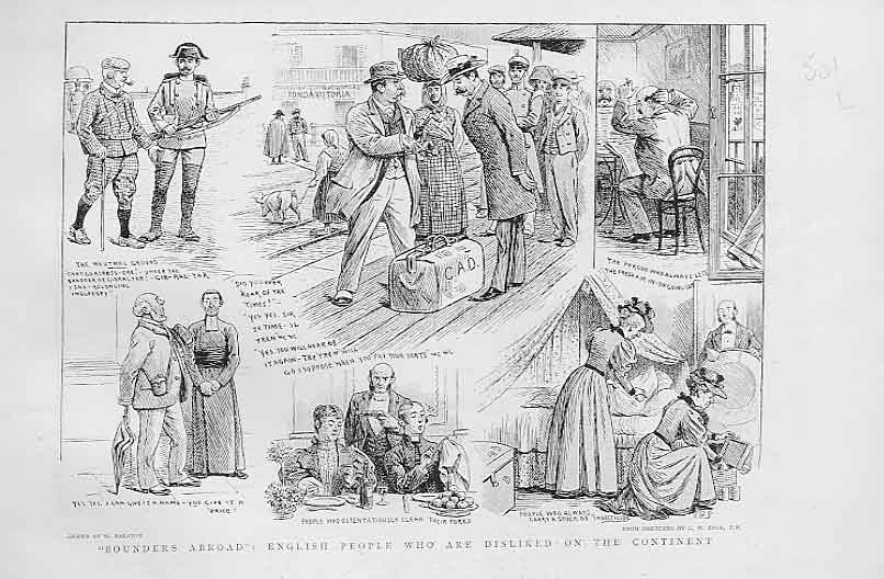 Original Old Antique Print English Bounders Disliked Abroad 1896 19th