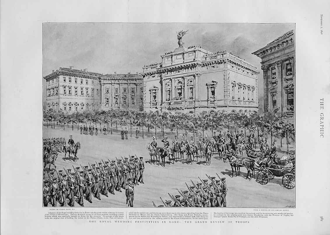 Original Old Antique Print Royal Wedding Festivities At Rome 1896 19th