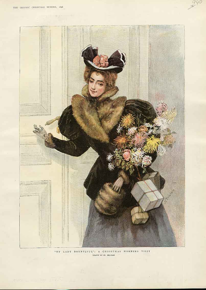 Original Old Antique Print Christmas Morning Visit Bt St Rejchan 189 Victorian