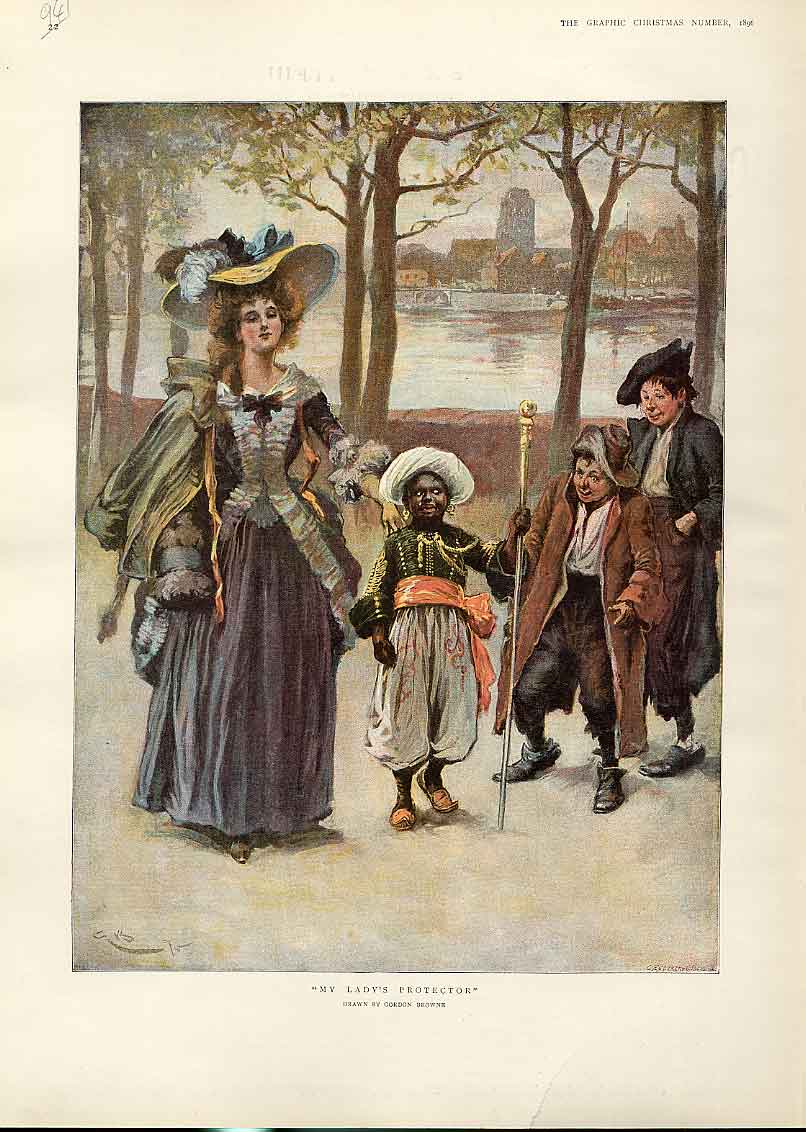 Original Old Antique Print My Lady'S Protector By Browme Fine Art