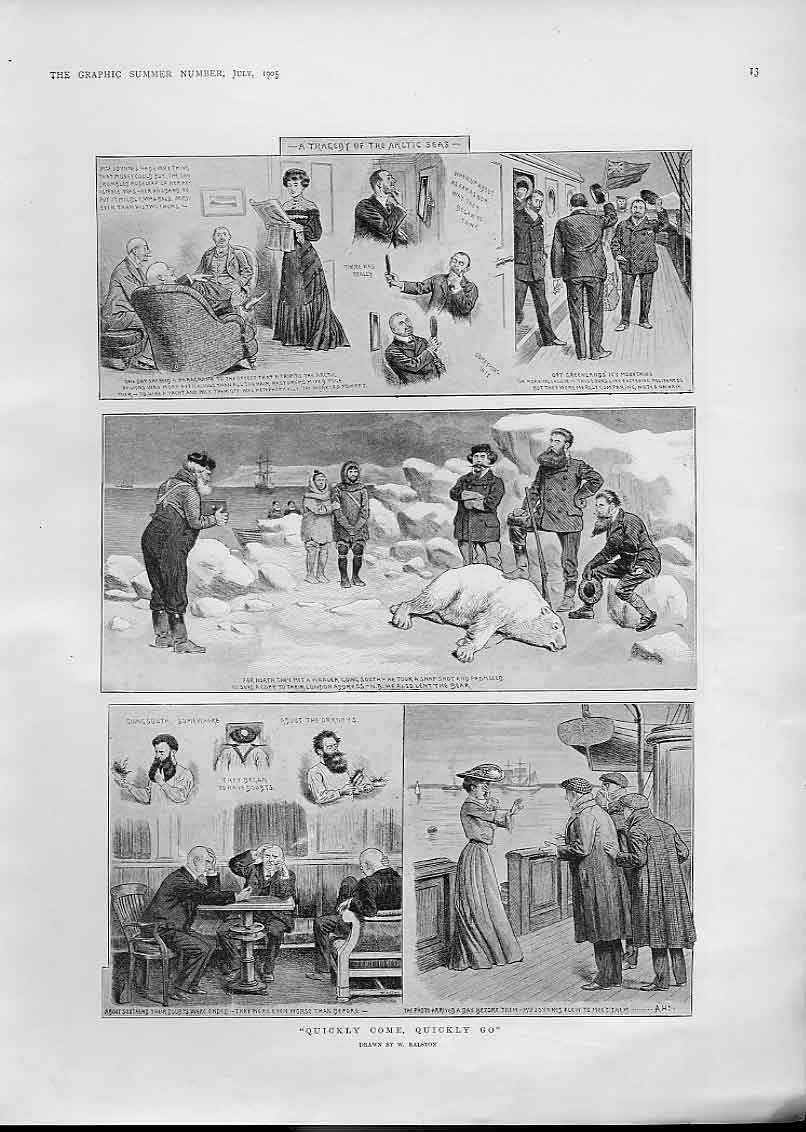 Original Old Antique Print Quickly Come Quickly Go Artic Sea Tragedy 1905 20th