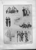 Old Antique Print French Warrant Officers At Portsmouth Harbour 1905 Ship 20th