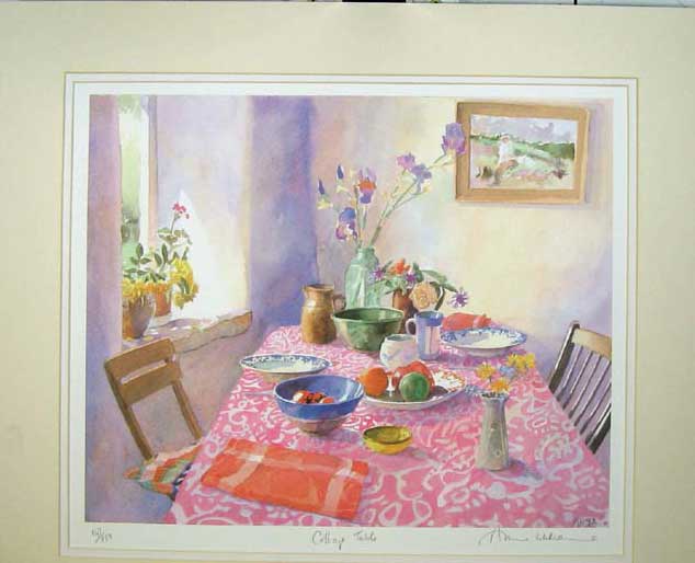 Original Old Antique Print Limited Edition Colour Cottage Table Fruit Flower