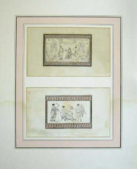 Original Old Antique Print Roman Winged Man Music Women Book Harp