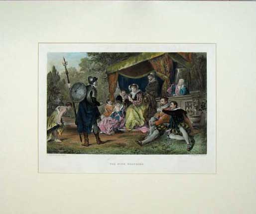 Original Old Antique Print 1830 Hand Coloured Nine Worthies Sier Men Lady 19th