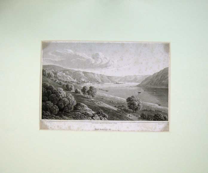 Original Old Antique Print 1824 View Bacharach Lake Mountains Finden 19th