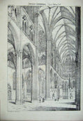 Original Old Antique Print C1875 Amiens Cathedral Interior France Architecture