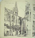 Original Old Antique Print Caen Cathedral Exterior France Cathedral C1875 19th