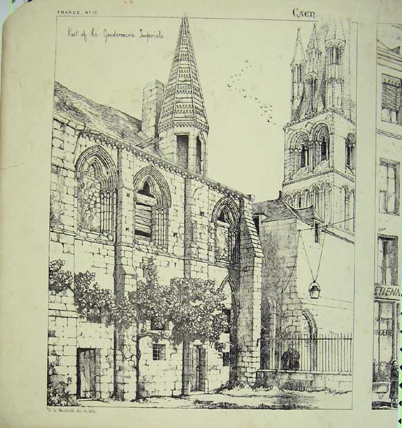 Original Old Antique Print Caen Cathedral Exterior France Cathedral C1875 19th