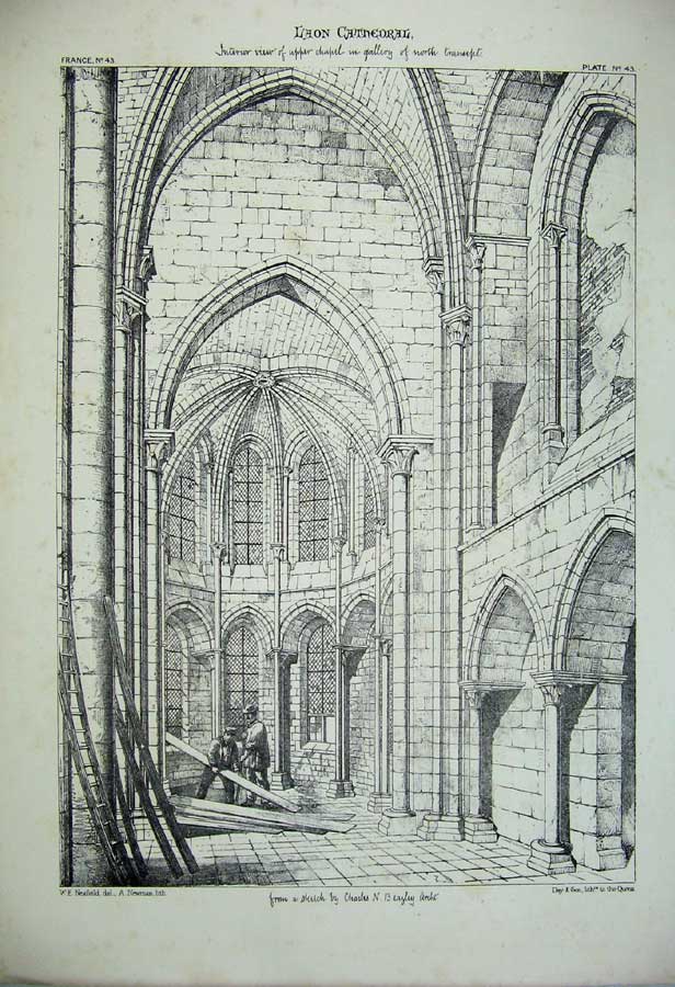 Old Antique Print France Architecture Laon Cathedral C1875 Chapel Gallery 19th