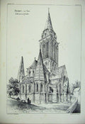 Original Old Antique Print Norrey Church France Architecture Cathedral C1875