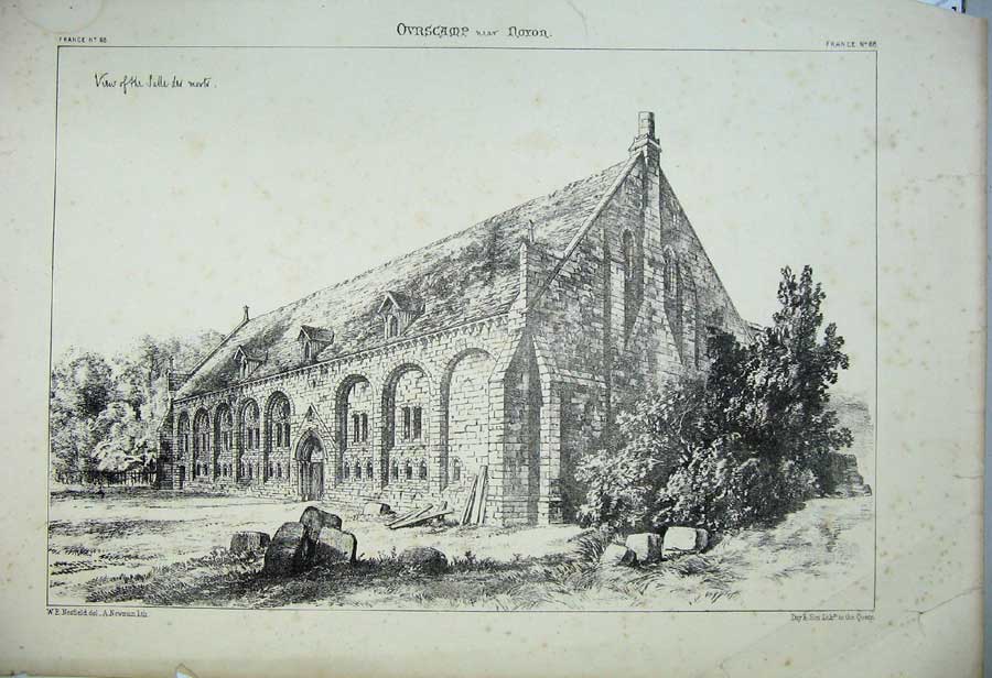 Original Old Antique Print Ovrscamp Noyon Church France Architecture C1875 19th