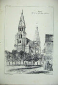 Original Old Antique Print Poissy Church Notre Dame France Architecture C1875