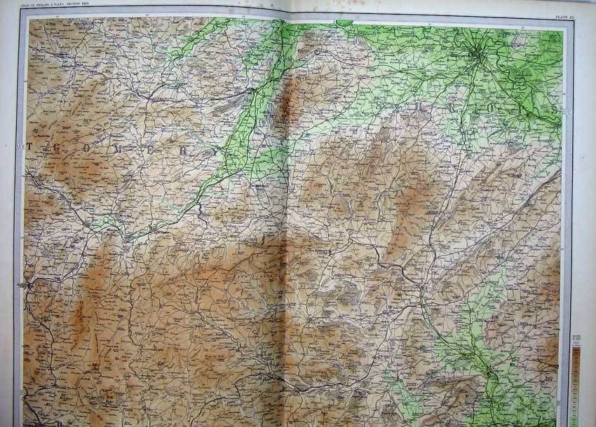 Original Old Antique Print Atlas England Montgomery Ludlow Bishops Castle Clun