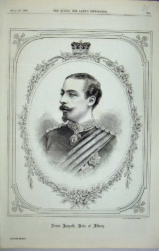 Original Old Antique Print Portrait Prince LeopDuke Albany Royal Family B