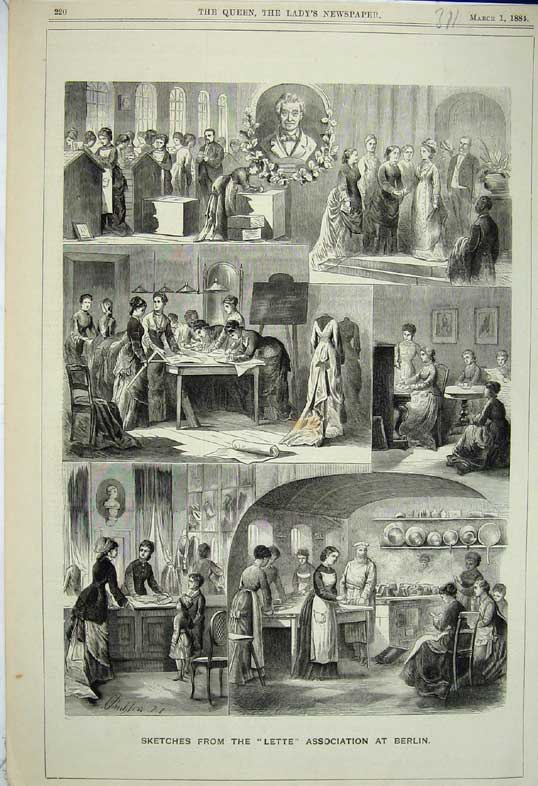 Old Antique Print 1884 Sketches Lette Association Berlin Kitchen Church B 19th