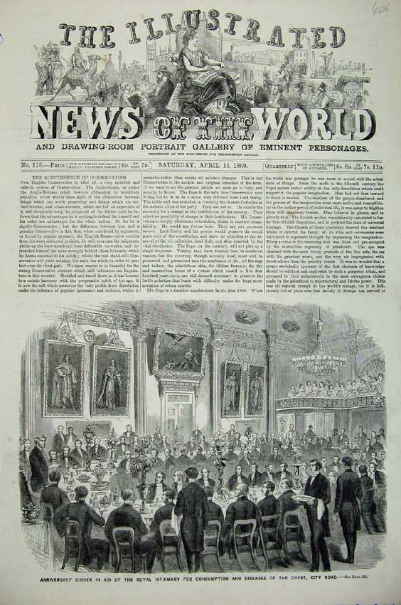 Old Antique Print 1860 Anniversary Dinner Royal Infirmary Hospital City 19th