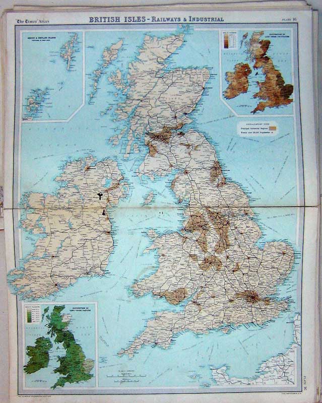 Old Antique Print Map British Isles Railways Industrial Orkney Shetland