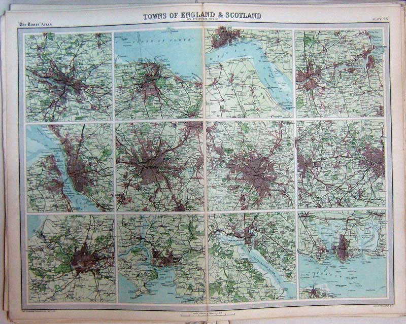 Original Old Antique Print Map Towns England Scotland Edinburgh Glasgow Bristol