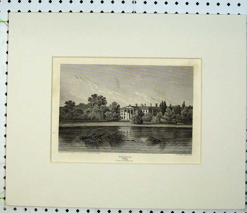 Old Antique Print C1820 Engraving Temple Berkshire Owen Williams Mansion 19th