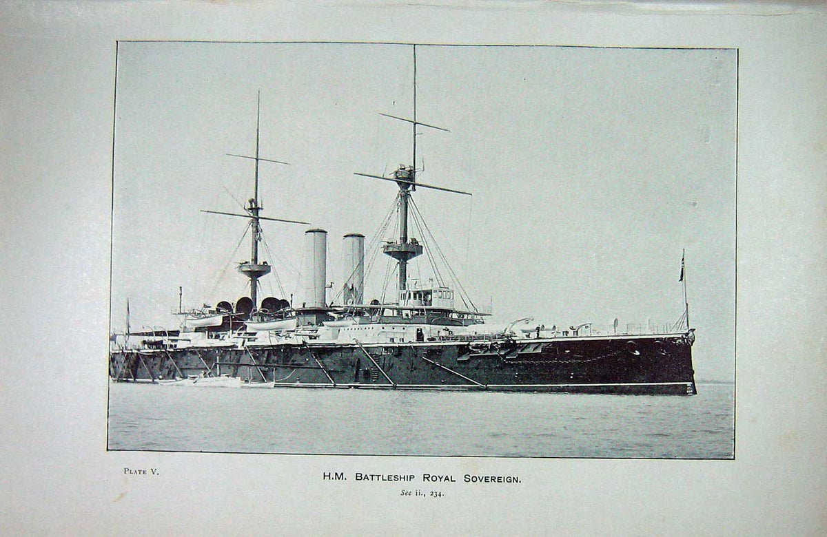 Old Antique Print 1855-1895 Ironclad Ship H.M Battleship Royal Sovereign 19th