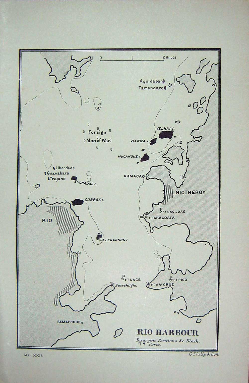 Original Old Antique Print 1855-1895 Map Rio Harbour Nictheroy Semaphore Ships