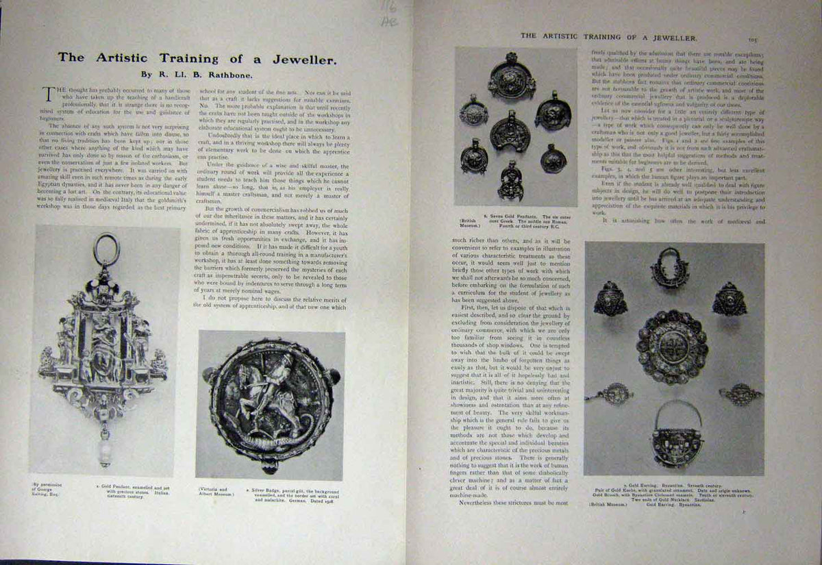 Original Old Antique Print 1909 Art Journal Jeweller GSilver Pendants Beads