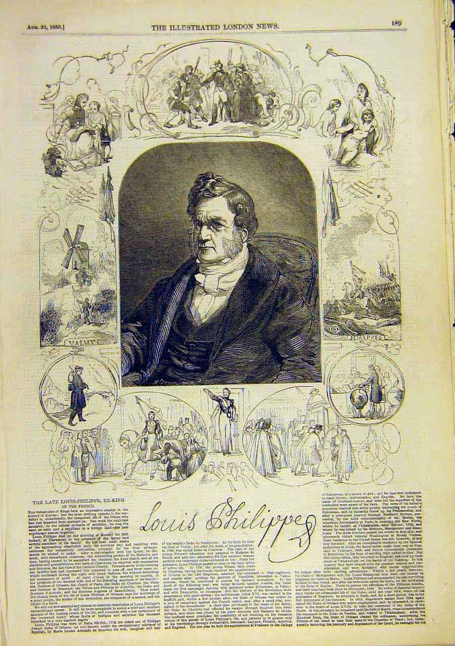 Original Old Antique Print Louis-Philippe King French Portrait Sketches 1850