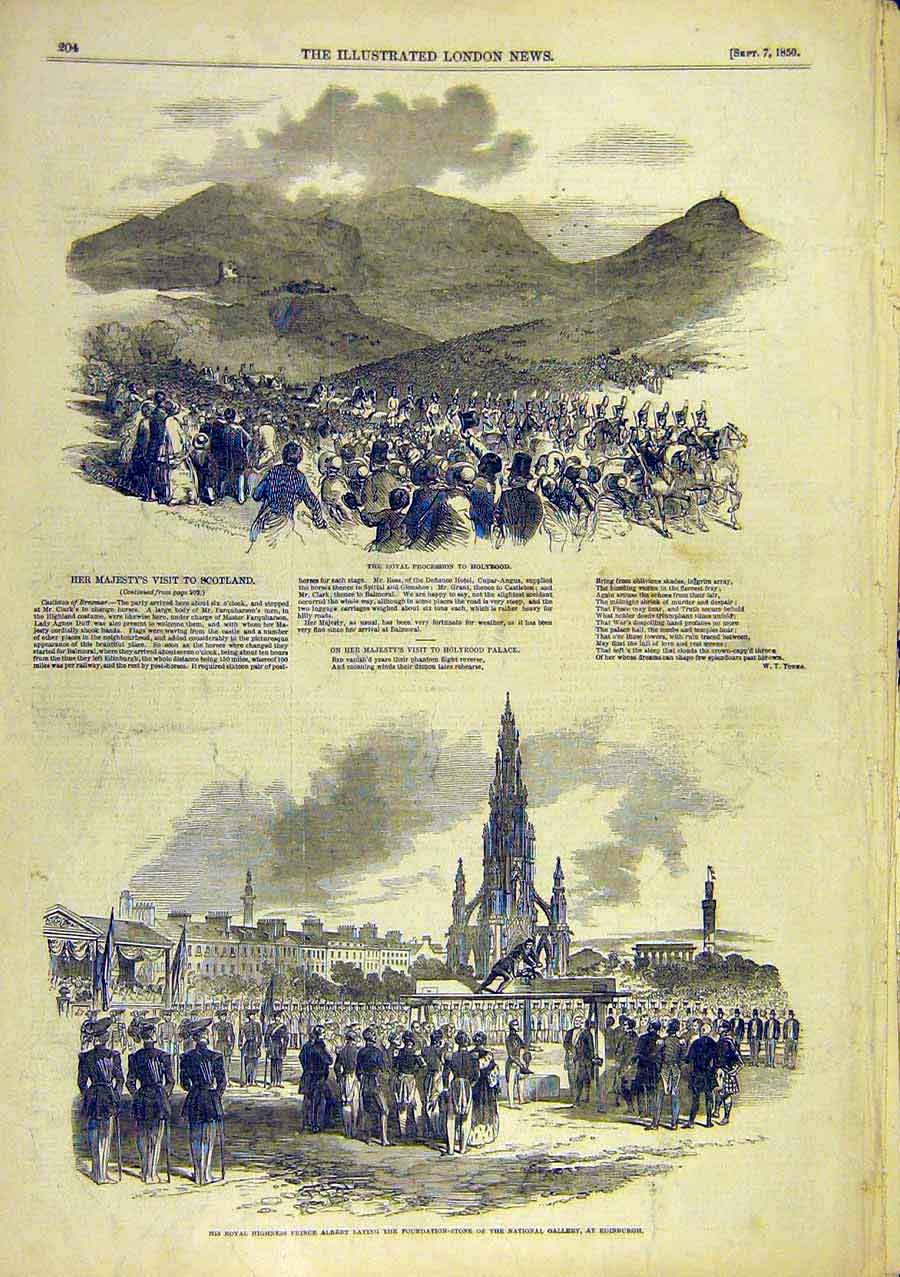 Old Antique Print Holyrood Royal Procession Prince Albert Edinburgh 1850 19th