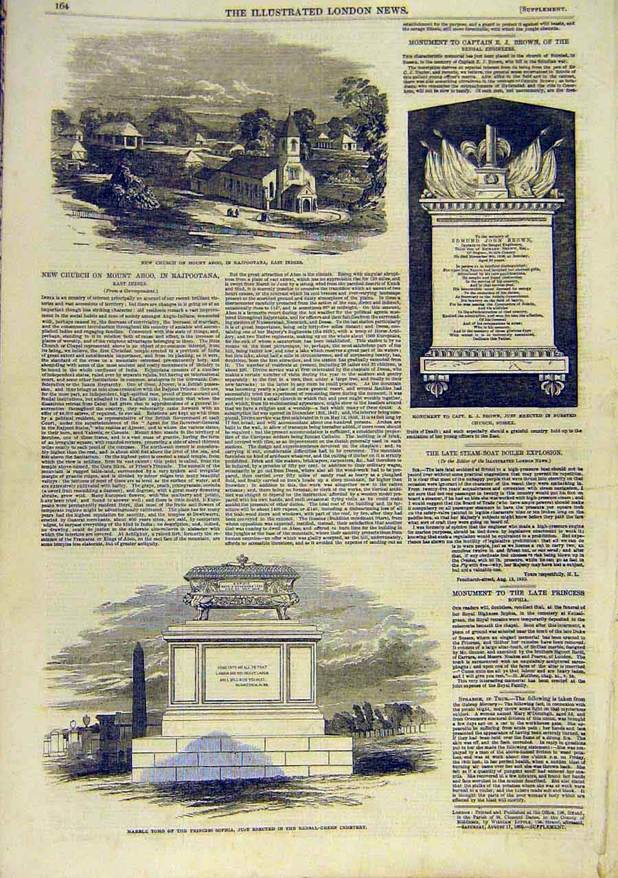 Original Old Antique Print Mount Aboo Church Sophia Tomb Brown Sussex 1850 19th