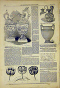 Original Old Antique Print Ancient Mediaeval Art Ewers Doria Tulips 1850 19th